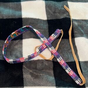 Handmade Beaded Leather-Tie Headband in Multicolor